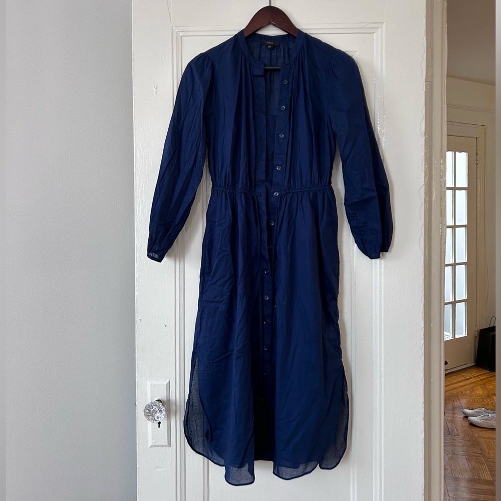 J Crew Tie Waist Shirt Dress Navy 00 super lightweight